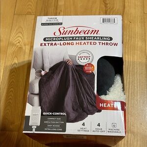 Sunbeam Microplush Faux Shearling Heated Throw blanket